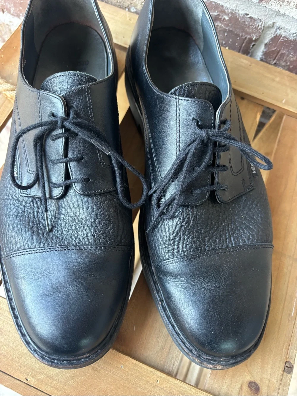 Mephisto Men’s Black Leather Cap Toe Lace-Up Dress Shoes Size 12